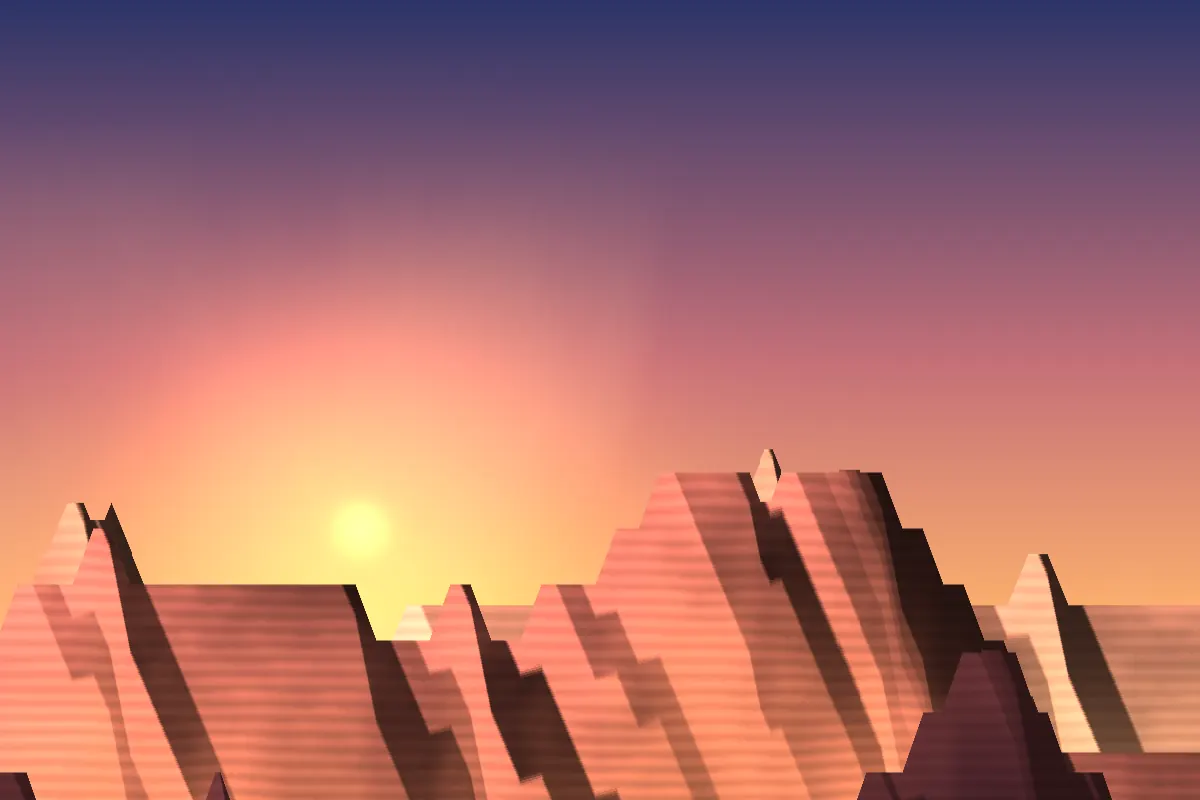 Sunset over layered desert mesas