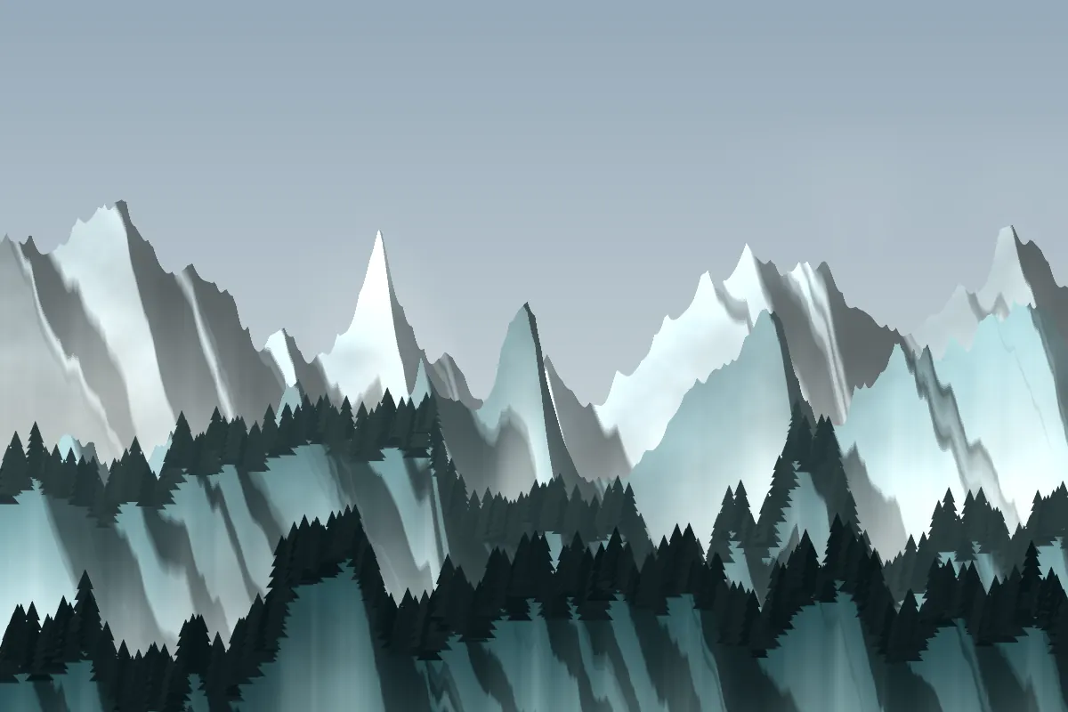 Misty forested ridges in layers
