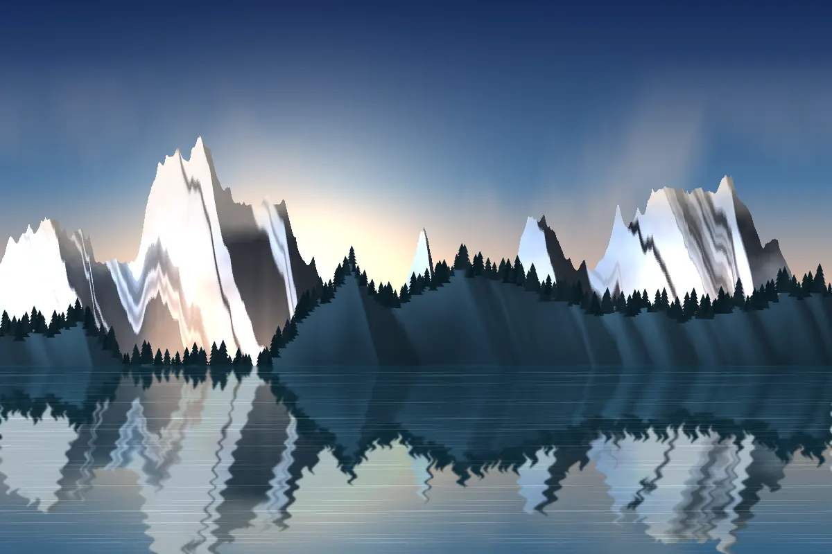 Glacial lake reflecting a mountain range